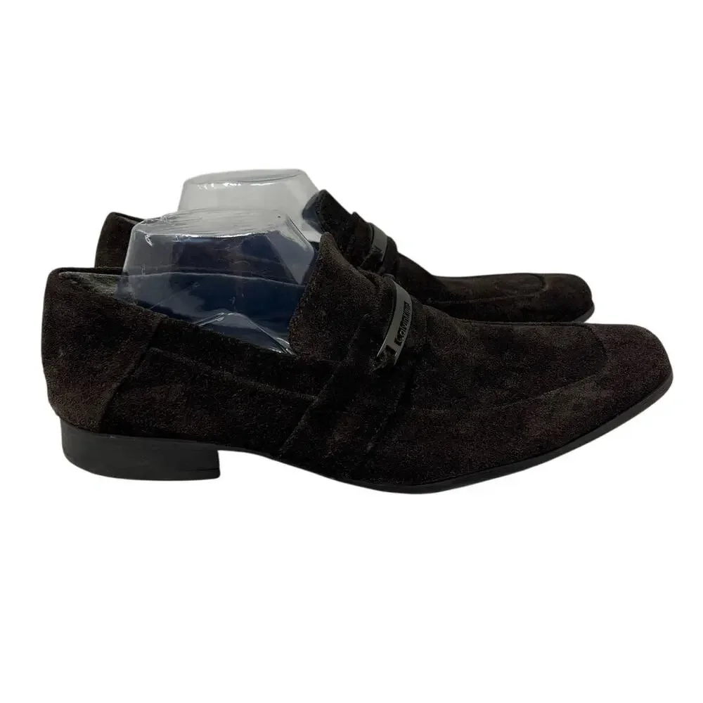 Calvin Klein Men's Brice Suede Slip-on Loafer in Dark Brown w Metal Buckle 9.5